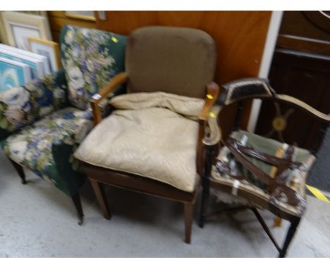 Three vintage chairs including a corner chair (distressed)