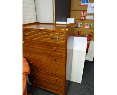 A mid-century chest of six-drawers together with IKEA bedroom table