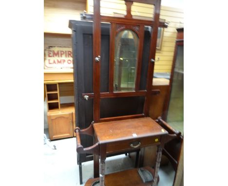 A vintage carved & mirror back narrow hall stand