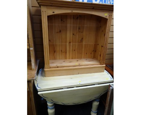 A modern pine open bookcase & a painted drop leaf table