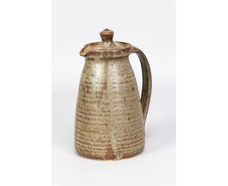 MICHAEL LEACH (1913-1985) for Yelland Pottery; a stoneware coffee pot covered in mottled green/grey glaze, impressed pottery 