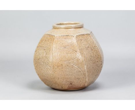 DAVID LLOYD JONES (1928-1994); a large cut sided salt glazed vase with incised decoration, impressed LJ mark, made 1980s, hei