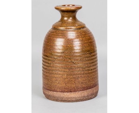 DAVID LLOYD JONES (1928-1994); a stoneware bottle covered in mottled iron glaze, impressed early mark, made circa 1970, heigh