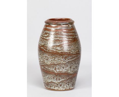 JOHN LEACH (born 1939) for Muchelney Pottery; a stoneware vase covered in iron and dolomite glaze, impressed pottery mark, ma