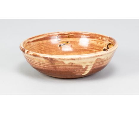 MARGARET LEACH for Barnhouse Pottery; a slipware bowl with iron decoration on yellow ground, impressed WV mark (for Wye Valle