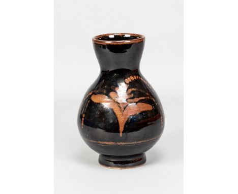 DAVID LEACH (1911-2005) for Lowerdown Pottery; a stoneware baluster vase with floxglove motif on tenmoku ground, impressed DL