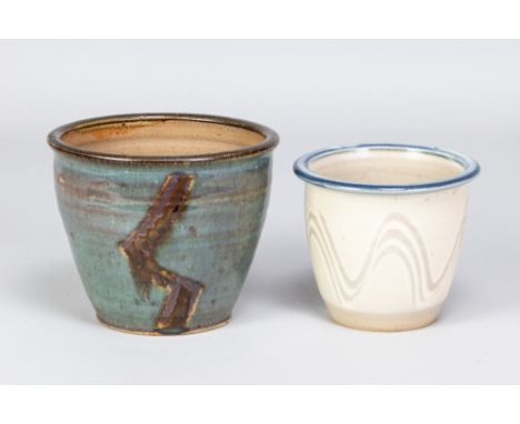 MICHAEL LEACH (1913-1985) for Yelland Pottery; two stoneware planters, impressed pottery marks, tallest 12cm (2). (D)Addition