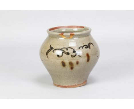 BERNARD LEACH (1887-1979) for Leach Pottery; a stoneware vase covered in grey glaze with iron decoration with kintsugi repair