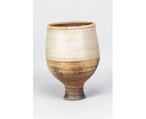 GWILYM THOMAS (1914-1995); a deep stoneware vase with slightly splayed foot, iron wash to interior and lower exterior, incise