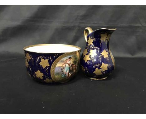 VIENNA STYLE PART TEA SERVICE WITH BLUE AND GILT DECORATION AND TRANSFER PRINT