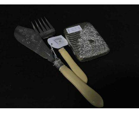 VICTORIAN PLATED CHEROOT CASE along with Victorian fish knife and fork