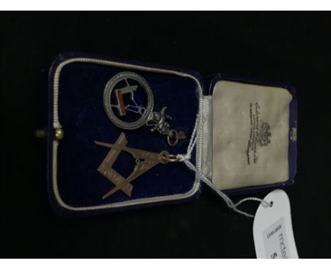 GOLD MASONIC AND A SILVER AND ENAMEL FOB