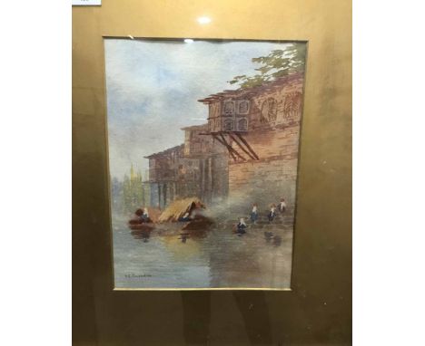 K E CAVENDISHBOAT ON THE CANALwatercolour on paper, signedMounted, framed and under glass
