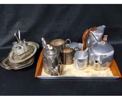 PICQUOT WARE TEA SERVICE AND TRAYtogether with silver plated items