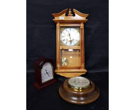 BROKEN PEDIMENT WALL CLOCKalong with a mantel clock; and a Stormoguide barometer (3)