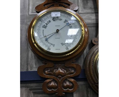 LATE 19TH CENTURY ART NOUVEAU CARVED OAK BANJO BAROMETER