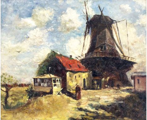 ARTIST: M Brennan (Netherlands, 19 century)NAME: Country Landscape with WindmillMEDIUM: oil on canvasCONDITION: Relined. Miss