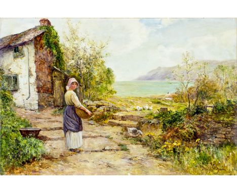 ARTIST: Ernest Walbourn (British, 1872 - 1927)NAME: Landscape with Peasant WomanMEDIUM: oil on canvasCONDITION: Few minor pai