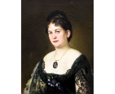 ARTIST: - (Austria, 19 century)NAME: Portrait of WomanMEDIUM: oil on canvasCONDITION: Missing few flakes of paint. Some craqu