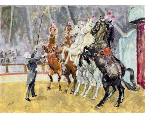 ARTIST: Istvan Biai Foglein (Hungarian, 1905 - 1974)NAME: Circus HorsesMEDIUM: oil on boardCONDITION: Very good. No visible i