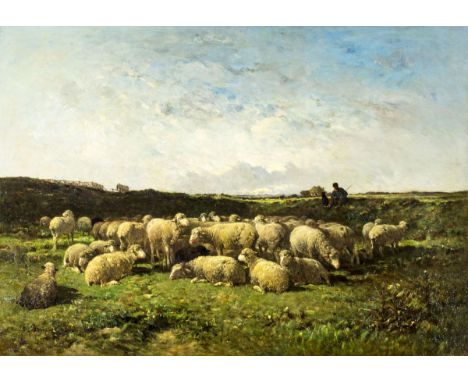 ARTIST: Felix Saturnin Brissot de Warville (France, 1818 - 1892)NAME: Landscape with Sheep HeardMEDIUM: oil on canvasCONDITIO