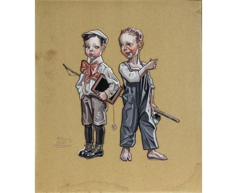 ARTIST: H P Schaaf (American, early 20 century)NAME: Fishing or SchoolMEDIUM: gouache on boardCONDITION: Some age toning. Fai