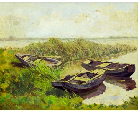 ARTIST: M Grant (American, 19 century)NAME: LandscapeMEDIUM: oil on canvasCONDITION: Relined. Some scattered inpaintings most