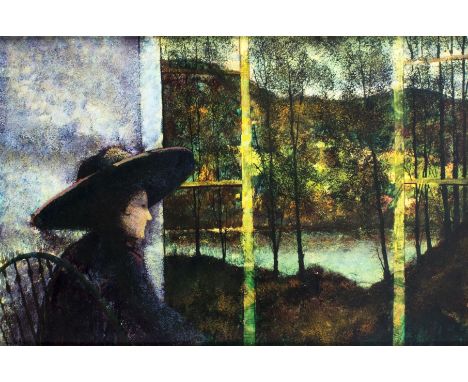 ARTIST: Donald Roy Purdy (Connecticut, 1924 - 2016)NAME: Woman Starring at LandscapeMEDIUM: oil on boardCONDITION: Missing a 