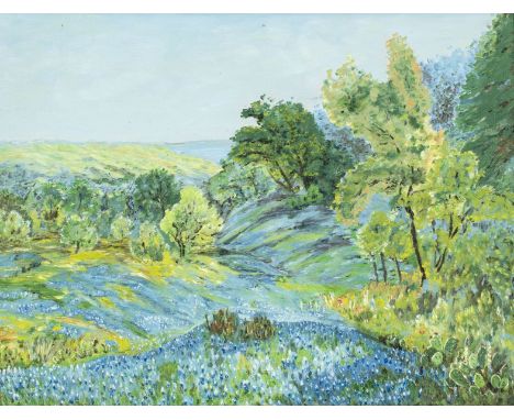 ARTIST: - (Texas, mid 20 century)NAME: Bluebonnets LandscapeMEDIUM: oil on canvas boardCONDITION: Very good. No visible inpai