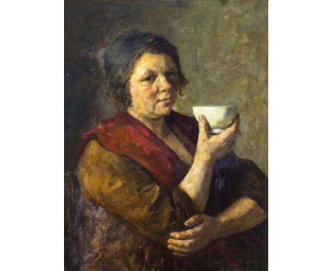 ARTIST: Baruch Lopes Leao De Laguna (Netherlands, 1864 - 1943)NAME: Woman with CupMEDIUM: oil on canvasCONDITION: Relined. Ve