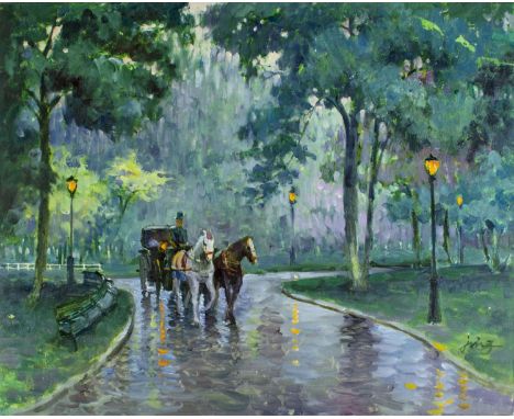 ARTIST: Dajing (American, Chinese, 20 century)NAME: View of Central ParkMEDIUM: oil on canvasCONDITION: Missing few flakes of
