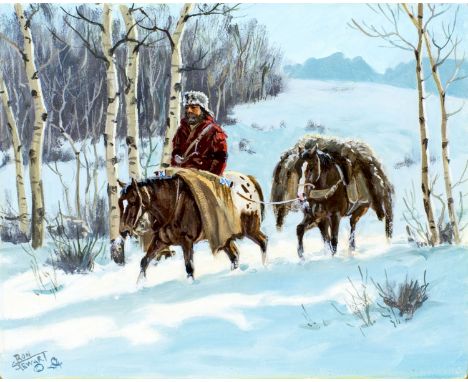 ARTIST: Ron Stewart (Arizona, born 1941)NAME: Winter Chill (titled on verso)MEDIUM: oil on boardCONDITION: Very good. No visi