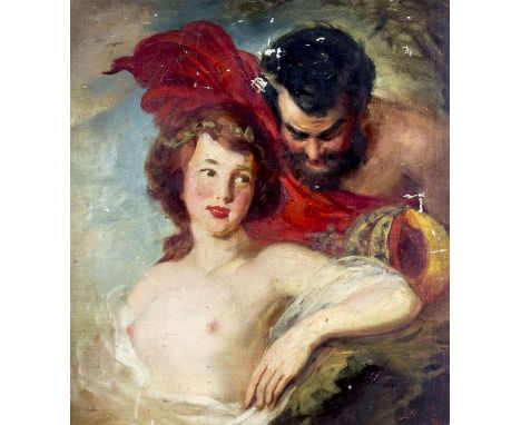 ARTIST: - (Europe, 19 century)NAME: Nude Woman and ManMEDIUM: oil on canvas. Canvas applied to board.CONDITION: AS IS (see pi