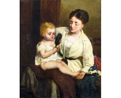 ARTIST: William Oliver (French, English, 1823 - 1901)NAME: Mother and ChildMEDIUM: oil on canvasCONDITION: Minor craquelure. 