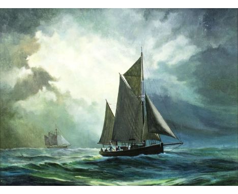 ARTIST: - (US, 20 century)NAME: Ship at SeaMEDIUM: oil on canvasCONDITION: Few minor scratches in upper right corner. No visi