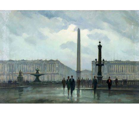 ARTIST: Morgan (French, early 20 century)NAME: Paris CityscapeMEDIUM: oil on canvasCONDITION: Relined. Restretched. Paint los