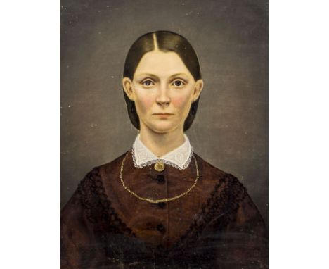 ARTIST: - (American, 19 century)NAME: Portrait of Ellen Powers HolcombYEAR: circa 1900MEDIUM: oil on boardCONDITION: Normal w
