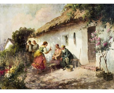 ARTIST: Agostos Acs (Hungarian, 1889 - 1947)NAME: Village SceneMEDIUM: oil on canvasCONDITION: Few minor paint losses. Some c