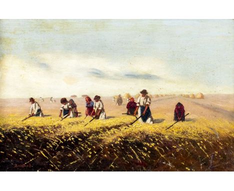ARTIST: B Zubriczky (Hungarian, 1852 - ?)NAME: Harvest SceneMEDIUM: oil on canvasCONDITION: One patch repair with correspondi