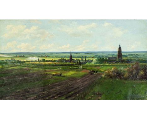 ARTIST: Jan M Beek (Netherlands, 19/20 century)NAME: LandscapeYEAR: early 20 centuryMEDIUM: oil on canvasCONDITION: Some craq