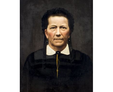 ARTIST: - (American, 19 century)NAME: Portrait of WomanMEDIUM: oil on canvasCONDITION: Some paint losses mostly along right e