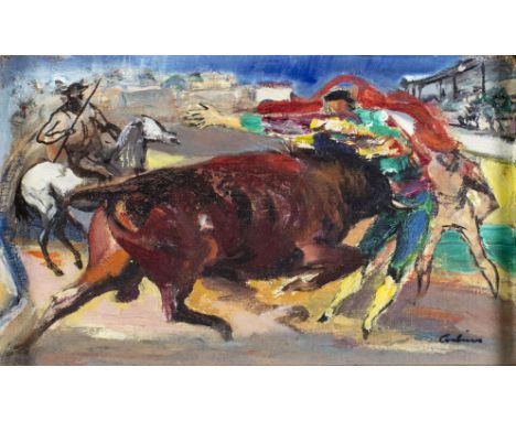 ARTIST: Jon Corbino (New York, Massachusetts, 1905 - 1964)NAME: BullfightingMEDIUM: oil on canvas boardCONDITION: Very good. 