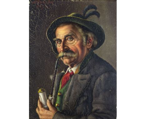 ARTIST: Walter R Roessler (Germany, 1893 - 1960)NAME: Portrait of Old Man with PipeMEDIUM: oil on boardCONDITION: Missing few