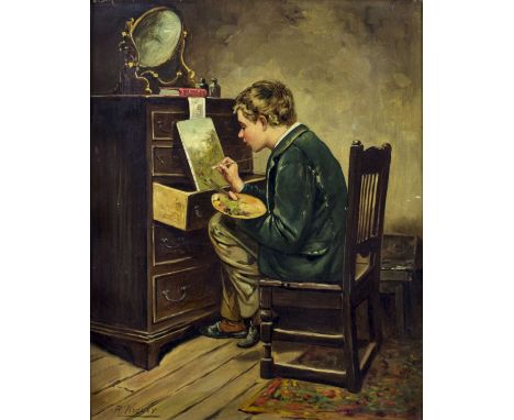 ARTIST: R Nedley (American, 19 century)NAME: A Young Artist (titled on stretcher)MEDIUM: oil on canvasCONDITION: Missing a fe