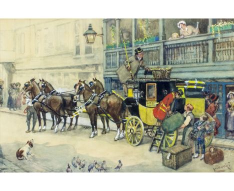 ARTIST: Albert Ludovici Jr (Italian, 1852 - 1932)NAME: Stagecoach Street SceneMEDIUM: watercolor on paperCONDITION: Some age 