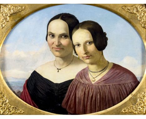ARTIST: - (Europe, 19 century) NAME: Portrait of Mother and DaughterMEDIUM: oil on canvas. Canvas applied to board.CONDITION: