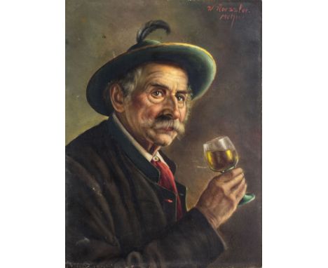 ARTIST: Walter R Roessler (Germany, 1893 - 1960)NAME: Portrait of Old Man with glass of wineMEDIUM: oil on boardCONDITION: Fe