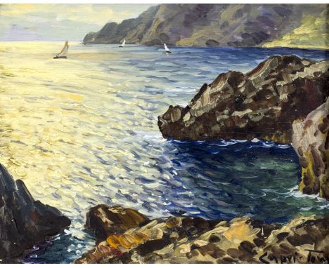 ARTIST: - (Italy, early 20 century)NAME: Seascape - CapriMEDIUM: oil on boardCONDITION: Minor craquelure. No visible inpaint 