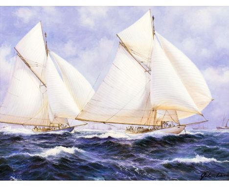ARTIST: John Davis (American, 20 century)NAME: Yacht RaceMEDIUM: oil on canvasCONDITION: Very good. No visible inpaint under 