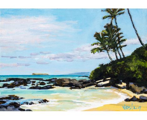 ARTIST: Stacy Vosberg (California, Hawaii, 20 century)NAME: Hidden Beach Makena (titled on verso)YEAR: 2014MEDIUM: acrylic on